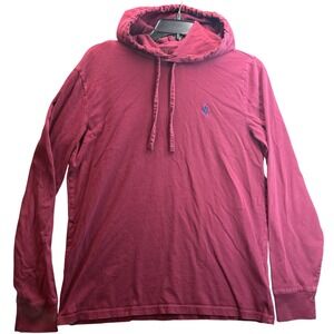 Polo Ralph Lauren Hooded Shirt Mens Small Burgundy Long Sleeve Blue Pony Preppy